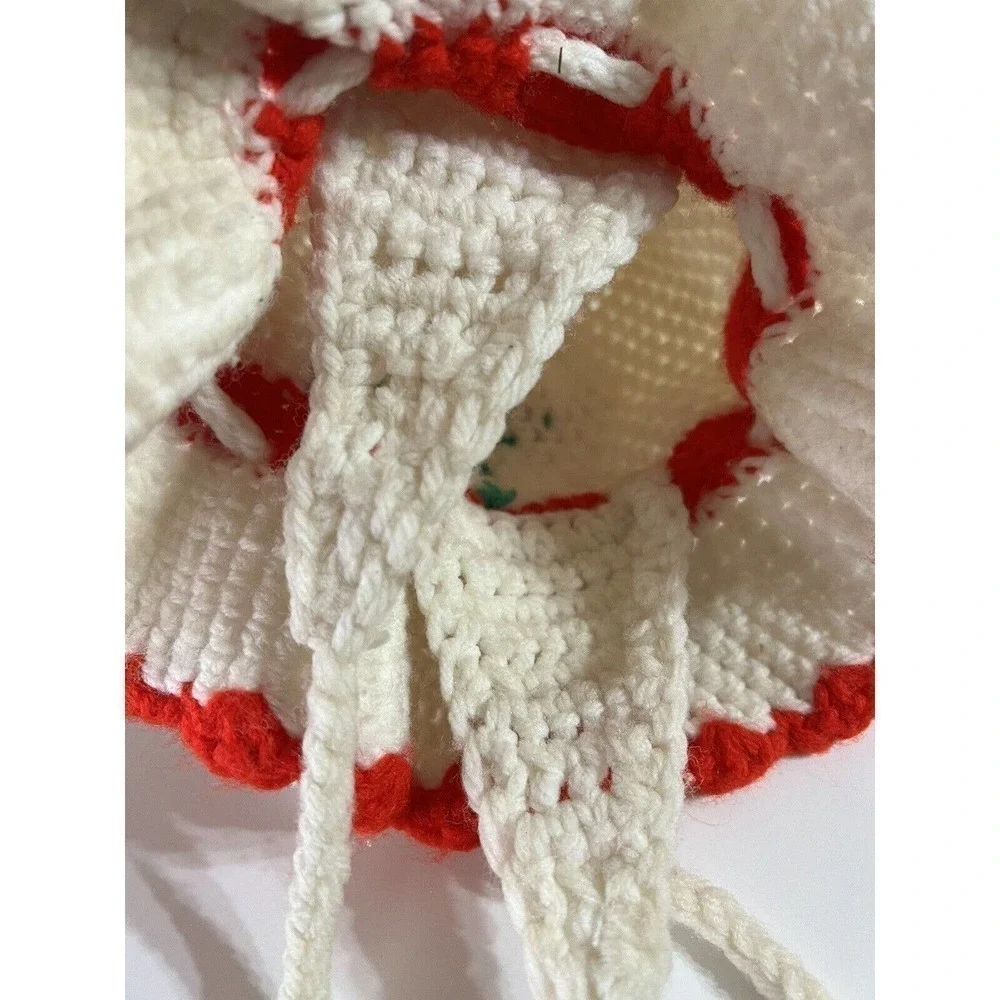 Vintage Girls Flower Crochet Knit Hat Tie Ear Flap Adjustable​​​​​​